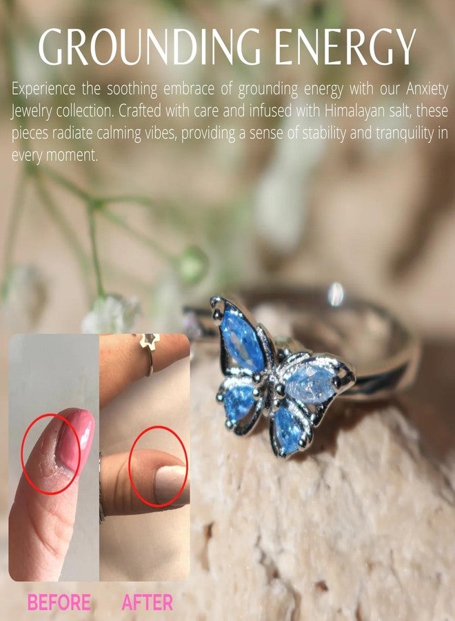Halukakah Platinum Plated Anxiety Spinning Ring: Stylish Crystal Butterfly Stress Relief Jewelry with Beads Spinner,Himalaya Salt Added,Size Adjustable,Gift for Women,Daughter,and Mom - Image 3